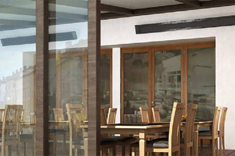 Outdoor Terrace overhead heater in Café in Australia to evenly warm guests while alfresco dinning the eco friendly choice