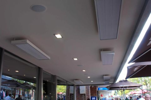 Outdoor Terrace overhead heater in Café in Australia to evenly warm guests while alfresco dinning the eco friendly choice